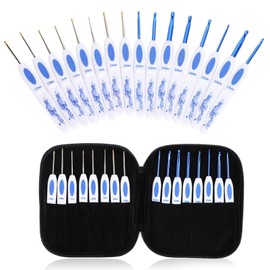 Kit de ganchillo de 16 piezas - Herramienta de agujas de tejer Kit de herramientas de aluminio para manualidades para el hogar con bolsa de transporte(Azul)