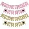 Pre-Strung Congrats Grad Banner Pink Glitter Congratulations Graduate Banner Sign