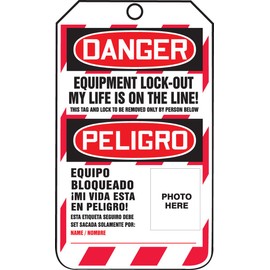 Accuform Lockout Tags, Pack of 5, Bilingual Danger Equipment Lock-Out My Life is on The Line, US Made OSHA Compliant Tags, Tear & Water Resistant PF-Cardstock, 5.75"x 3.25", TSP107CTM