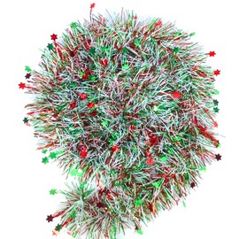 32.8ft Christmas Stars Tinsel Garlands Xmas Chunky Tinsel Decoration for Christmas Tree Decorations Party Indoor and Outdoor Decorations (Red Green White)