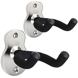 Moodve Guitar Wall Mount Hanger 2-Pack, Guitar-Shaped Metal Guitar Hanger, Black Guitar Hook Holder Stand for Bass Electric Acoustic Guitar Ukulele (Bright Silver Color)