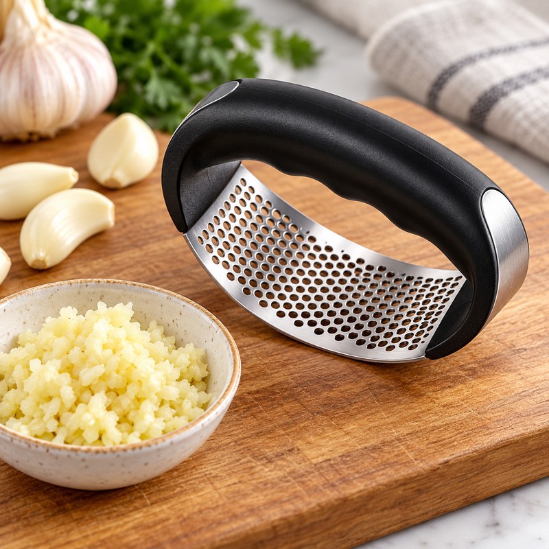 Stainless Steel Garlic Press for Food Prep – Manual Rocker