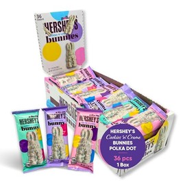 Cookies & Creme Polka Dot Bunnies – 1 Box (36 Pieces, 34g Each), Smooth White Chocolate with Crunchy Cookie Bits, Individually Wrapped, Perfect for Easter Baskets & Egg Hunts