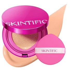SKINTIFIC Base de Maquillaje Cushion de Alta Cobertura y Acabado Glow - Maquillaje Long-Lasting Hidratante con Péptidos y Ácido Hialurónico - Efecto Sin Poros y Protección Anti-Oxidación(03 Petal)