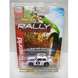 Auto World SC393-3B Rally World Stage 1970 Datsun 510 HO Scale Electric Slot Car - White and Purple