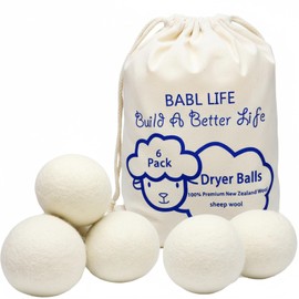 BABL LIFE Wool Dryer Balls-Pack of 6,Premium Reusable New Zealand Natural Fabric Softener,Saves Drying Time, Handmade-Upgraded Version(Made of The Latest Shearing)-2.6 Inch