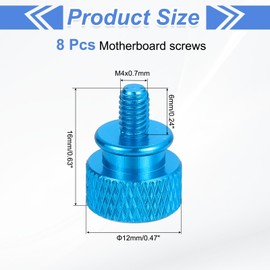 MECCANIXITY 8Pcs M4x0.7mm Aluminum Thumb Screws, 12x16mm(ODxH) Computer Case Thumb Screws for PC Side Panel Motherboard Mounting Screw, Light Blue