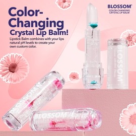 Blossom Lip Gloss Moisturizing pH Lip Balm, Strawberry Scented Color Changing Crystal Lip Stain Tint, Infused with Real Flowers, 3g, Turquoise