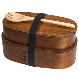 YFWOOD Magewappa, 33.8 fl oz (1,000 ml), Includes Spork Spoon, Convenient Storage, Oval Two-Tiered Lunch Box, Lacquer, Moisturizing, Side Dishes, For Women and Men, Natural Cedar Wood Lunch Box,