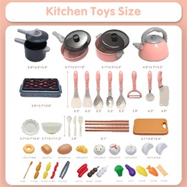61 Piece Mini Play Kitchen Accessories for Kids, Pretend Cooking Playset with Pots, Pans, Utensils, Cutting Fun Fruits & Veggies, Learning Gift for Toddlers, Girls & Boys (Pink)