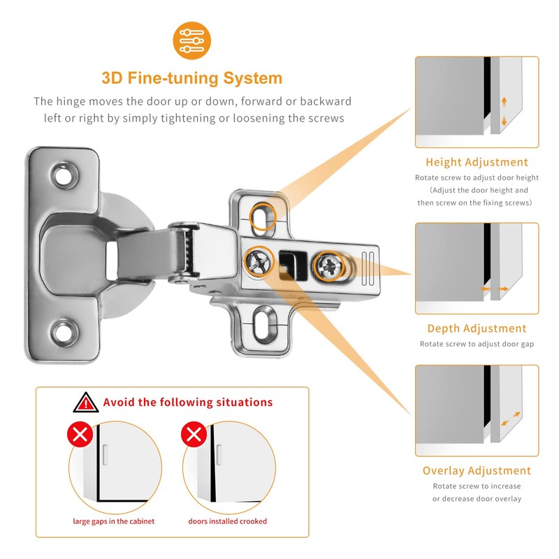 Chibery 2 PCS Inset Soft Close Hinges, Clip ON Plate