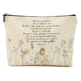 Jesus & Lamp Makeup Bag for Women, Vintage Flower Portable Travel Organizer Toiletry Pouch Cosmetic Bag with Zipper, Bible Verse Roomy Makeup Bags Travel Accessories, Christian Gifts