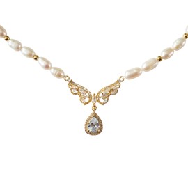 ROSYCOZY Butterfly 18K Gold Plated Teardrop Zircon pendant Freshwater Pearl Necklace
