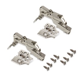 Emuca - Pack of 2 X91 Inset Hinges 165 Degree Opening with Soft Closing and Screw-on Plates, Height 0, Steel, Nickel Plated