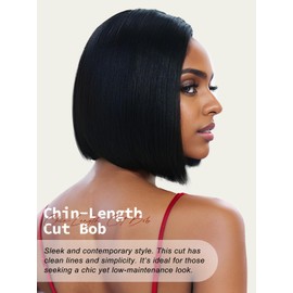 PORSMEER Bob Wig Black Short Straight Lace Hairline Front Wig Synthetic Hair Cosplay Daily Party Wig for Women Natural Like Real Hair