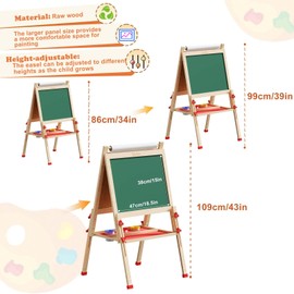 Easel for Kids Including 100+ Accessories, Kids Easel Double Sided Wooden, White Board & Magnetic Drawing Board & Paper Roll, Height Adjustable Standing Art Easel for Kids 2-4 4-8 9-12
