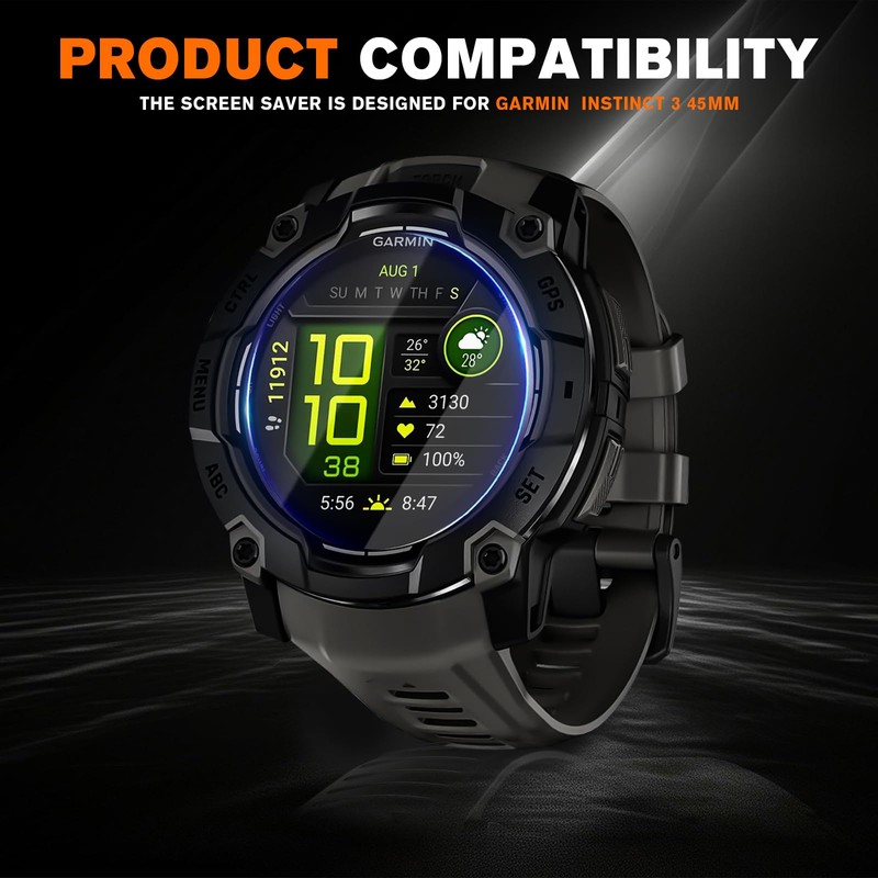 4 Pack Designed for Garmin Instinct 3 45mm Tempered Glass