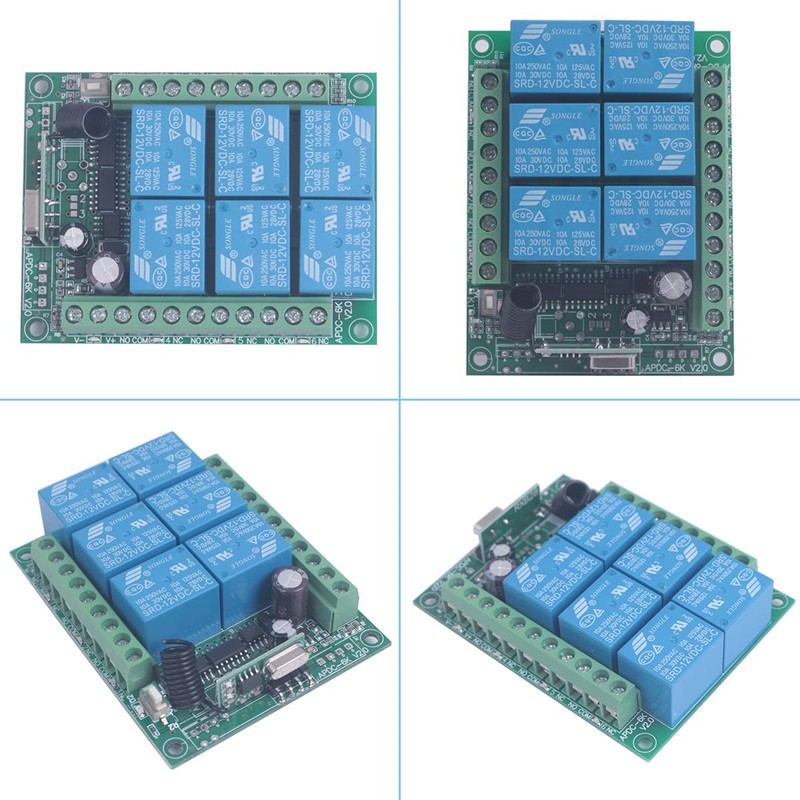 433mhz 12V 24V DC 6 Channel Wireless Remote Control Relay