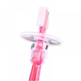 Baby Silicone Brush– Gentle Gum Care, Food-Grade Silicone, Safety Shield, 0-6 Months – Green, Pink, Yellow, Blue (1 Piece) (Pink)