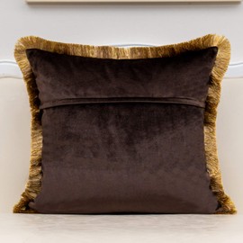 Alerfa 18 x 18 Inch Brown Rose Flowers Cushion Case Luxury Velvet European Throw Pillow Cover with Tassel Decorative Pillow for Couch Living Room Bedroom Car 45 x 45cm