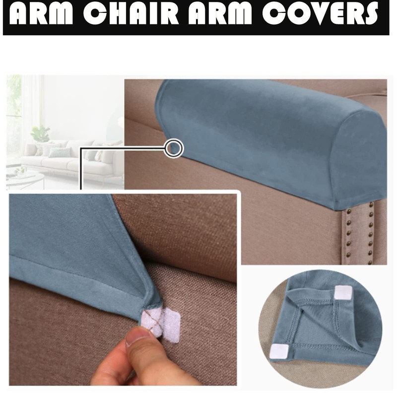 GAMUKAI 2 Pack Velvet Stretch Armrest Covers - Non Slip