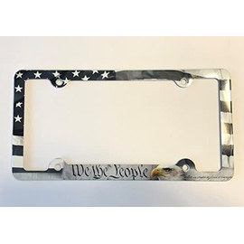We The People License Plate Frame American Flag and Bold Eagle Decorative License Plate Holder Americana Car Tag Frame
