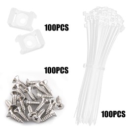 100pcs Cable Tie Mounts Saddle Mount Wire Holder 150x3.5mm Self Locking Cable Ties and Deep Thread Flat Head Screws (White)