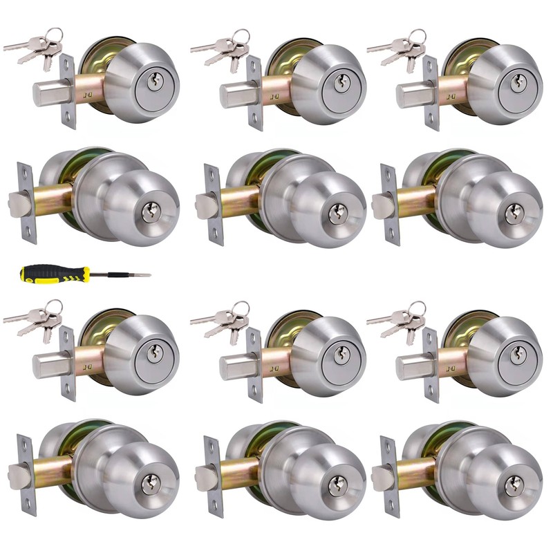 Lanwandeng (6Sets) All Keyed Same Entry Door Knob and Single