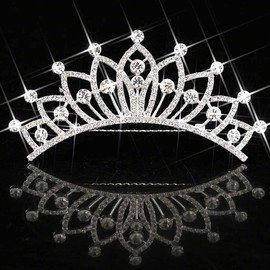 JEWEKY Princess Tiara and Crown Silver Rhinestone Tiaras Brithday Accessories for Girls