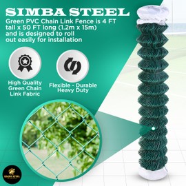 SIMBA STEEL Green PVC Chain Link Fence 4 FT x 50 FT | 11.5 G (3.0mm) Heavy Duty | PVC Coated Green Color | 2-' Hole Size | Modern Style