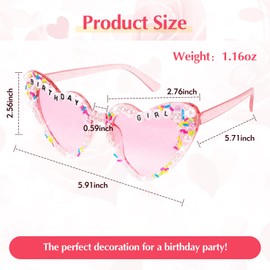 Kerros Birthday Sunglasses for Women - Pink Heart 'Birthday Girl' Sunglasses Happy Birthday Accessories