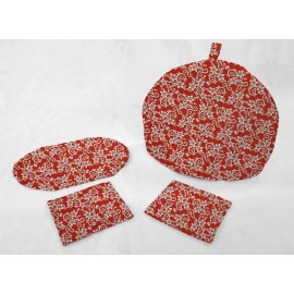 Penny's Needful Things Floral Damask Tea Pot Cozy & Coaster Set - Red
