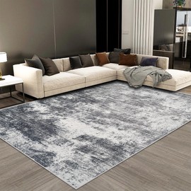 Area Rug Washable Rug 5x7: Modern Abstract Living Room Rug Anti-Slip Backing Stain Resistant Soft Indoor Carpet for Bedroom Kitchen Dining Room Table Home Office(Grey,5'x7')