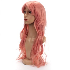 BERRYLION Synthetic Side Bang Curly Wig|Deep Wave Frontal Wig|Costume Cosplay Wig 70cm/28” (pink)