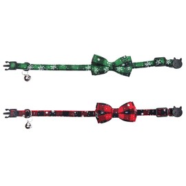 2 Pack/Set Christmas Cat Collar Breakaway with Cute Bow Tie and Bell for Kitty Adjustable Safety Plaid