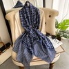 FairyCity Womens Large Mulberry Silk Scarf Stylish Navy Blue Geometric