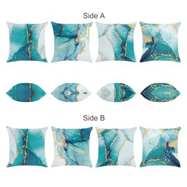 Bonhause Turquoise Marble Cushion Covers 45 x 45 cm Double Sided Teal Gold Abstract Modern Decorative Throw Pillow Covers Soft Velvet Pillowcases for Sofa Patio Home Decor Set of 4