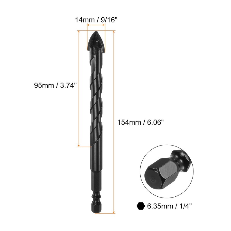 sourcing map 6pcs Concrete Masonry Drill Bits 14mm (9/16") Tungsten