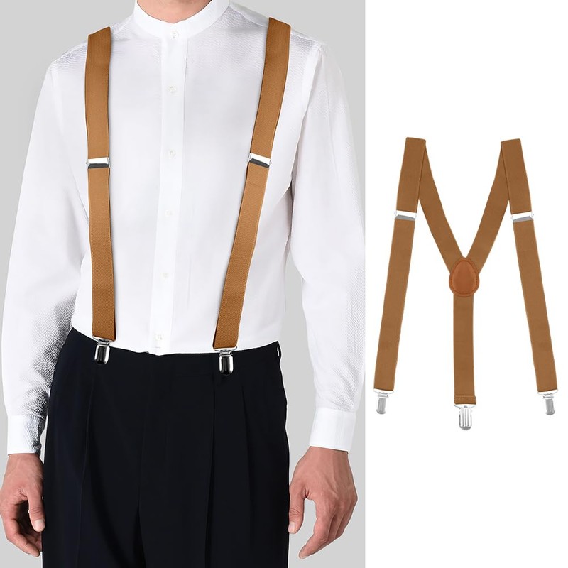 Vesberkl Beige Leather Suspenders - Firefighter Style, Button Closure for