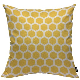 HOSNYE Bee Honeycombs Throw Pillow Case Cushion Covers Yellow and White Abstract Pattern Cotton Linen for Couch Bed Sofa Car Waist 18 x 18 inch