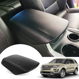 ANMOSVO Center Console Cover for Ford Explorer 2019 2018 2017 2016 2015 2014 2013 2012 2011 - Vinyl Leather Console Lid Cushion Protector for 2011-2019 Ford Explorer Interior Accessories (Black)