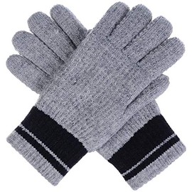 Be Your Own Style BYOS Men's Winter Warm Striped & Solid Fleece Lined Thick Knitted Gloves