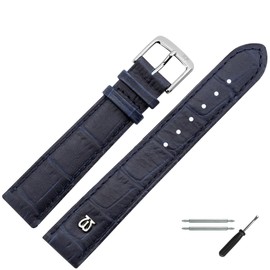 MARBURGER Watch Strap 20 mm Leather Alligator Embossing with Stitching Tool Assembly Set 52820, Dark blue/silver, Bracelet