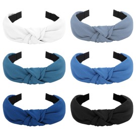 Amariver Knotted Headband for Women Non-slip Head Bands Top Knot Headbands Solid Colors Blue Headbands Fashion Hair Accessories for Women Girls