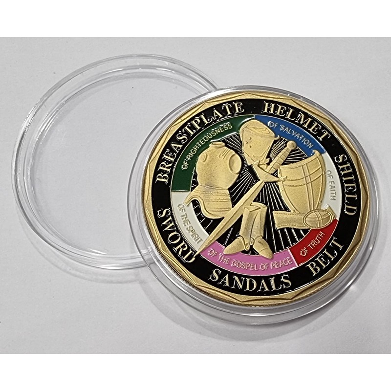 Whole Armour of God Challenge/Commemorative Coin. 24ct Gold, Enamel, 40mm