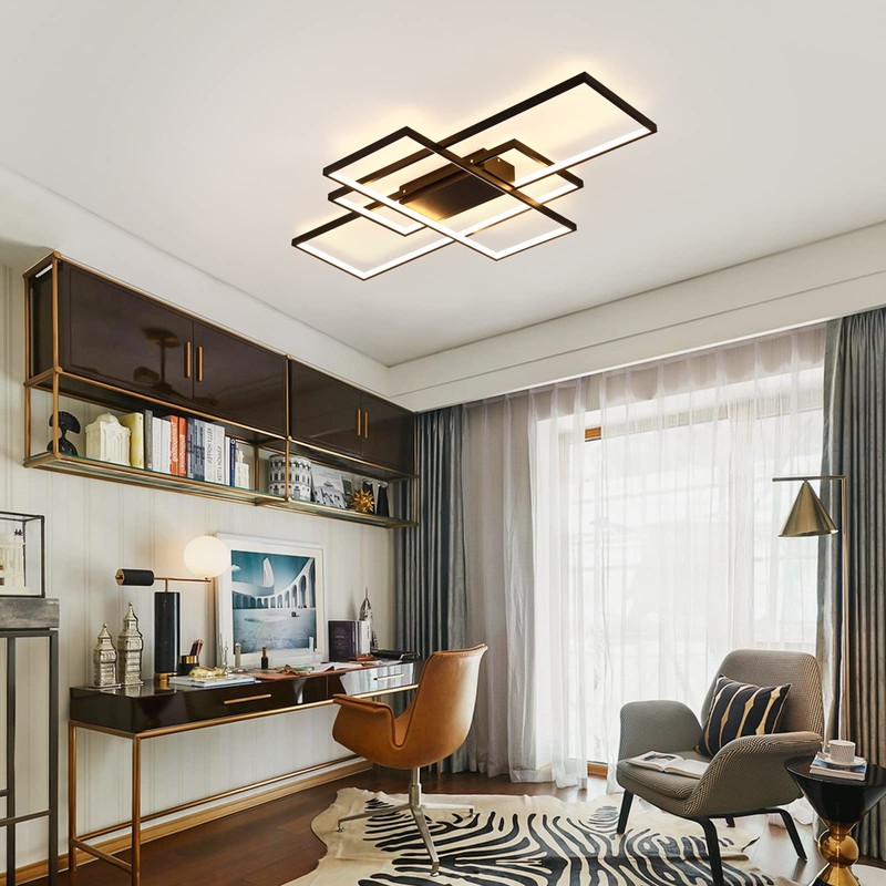 GEADI Modern LED Ceiling Lights, Black Dimmable Rectangular Chandelier 68W
