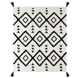 HomeRoots 60" X 50" Black and White Woven Cotton Geometric Throw Blanket with Tassels