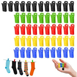 AYNKH Pack of 52 Colourful Sock Clips, Mini Clothes Pegs with Hooks, Socks with Sock Clip, Directly Into the Drawer Without Folding, Sorting Aid Sock Sorter for Washing Machine