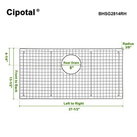 CIPOTAL 27.5 in. x 13.5 in. Rear Drain Sink Grid with Supersoft Silicone Feet in 304 Grade Stainless Steel