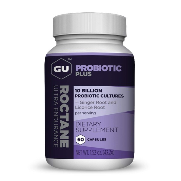 GU Energy Roctane Probiotic Plus Licorice Root Extract and Ginger Capsules, 60-Count Bottle (1-Month Supply)